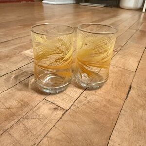 Set of Two Yellow and Orange Wheat Grass Vintage Glasses